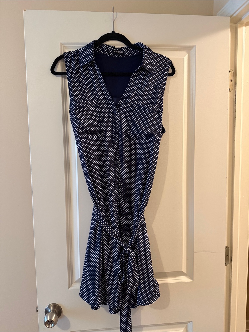 Express Navy and White Polka Dot Blouse